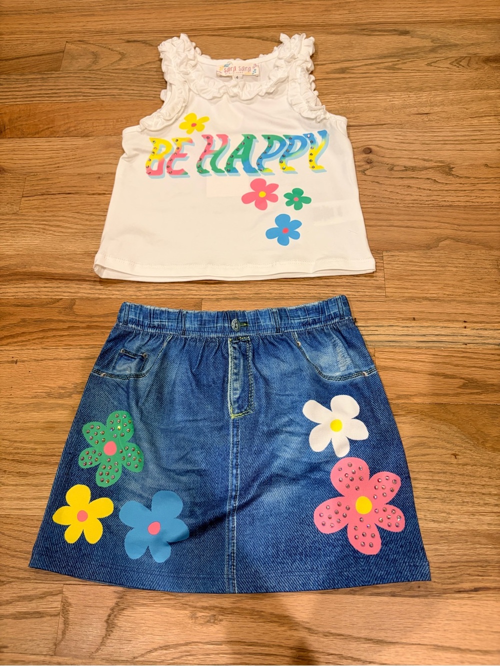 Sara Sara brand NWT little girl rhinestone tank and skirt set